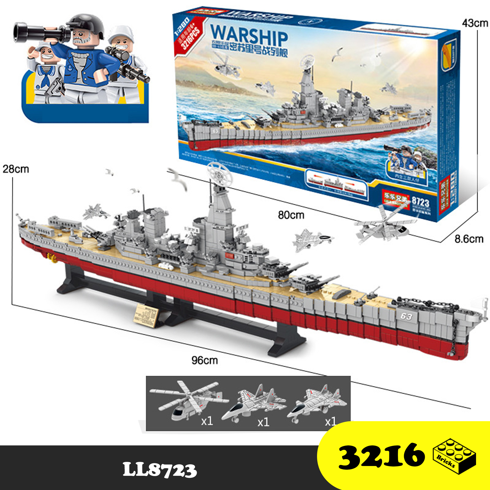 Đồ chơi lắp ráp Tàu chiến LL8723 - Xếp hình WarShip Large Aircraft thông minh - Mô hình trí tuệ 3216 mảnh ghép