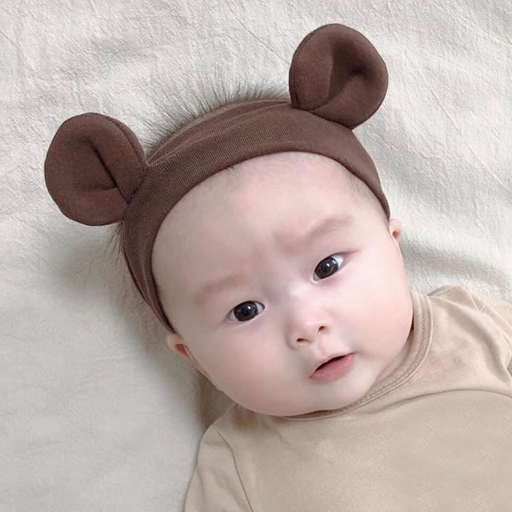 Băng đô tai gấu cho bé trai, bé gái kiểu dáng Hàn Quốc che thóp trán cho bé