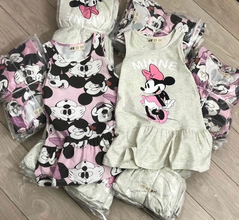 [HCM]Set Cặp Váy H&M Mickey Sát Nách Xuất Dư Xinh Xắn Chất Cotton Cho Bé Gái Từ 2-10 Tuổi