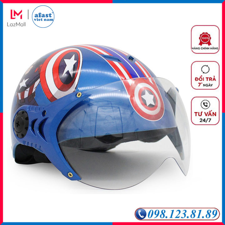 Mũ bảo hiểm trẻ em nửa đầu có kính Protec Kitty- Họa Tiết Anh Hùng Marvel Captain American - AFAST VIỆT NAM