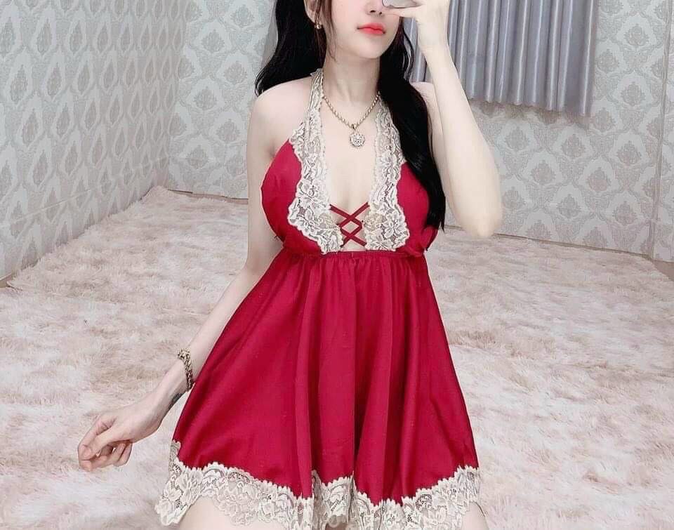 Set bộ ngủ nữ quần đùi áo trồng cổ chất phi lụa phối ren sexy gợi cảm m00325