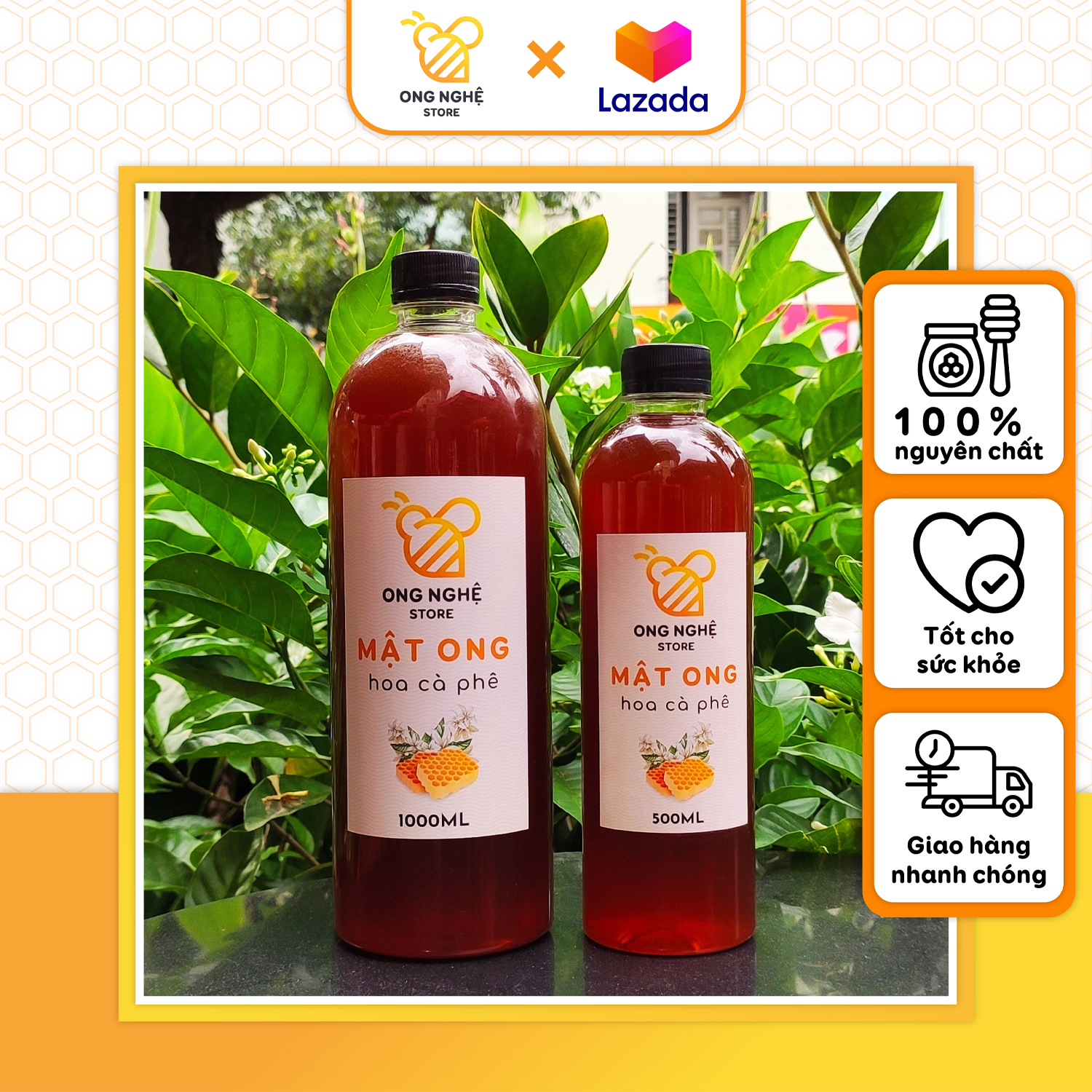 Mật ong hoa cà phê ong nghệ store nguyên chất tự nhiên đặc sánh thơm ngon 1000ml