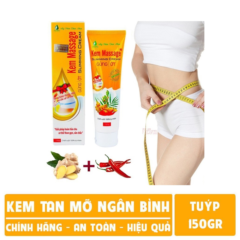 Kem/gel, tinh dầu massage tan mỡ bụng , Kem Tan Mỡ Ngân Bình tặng kèm thước dây - Kem tan mỡ gừng ớt gia truyền