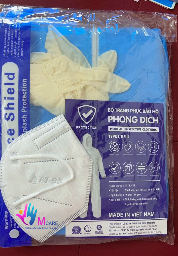 Đồ bảo hộ y tế chống dịch Phú Đại Phát set 7 món (1 áo, 02 găng tay, 02 bao chân, 01 kính mềm che giọt bắn, 01 khẩu trang 5D cao cấp), an toàn, nhẹ nhàng và thoáng khí với chất liệu vải không dệt cao cấp - màu xanh, như hình 100%