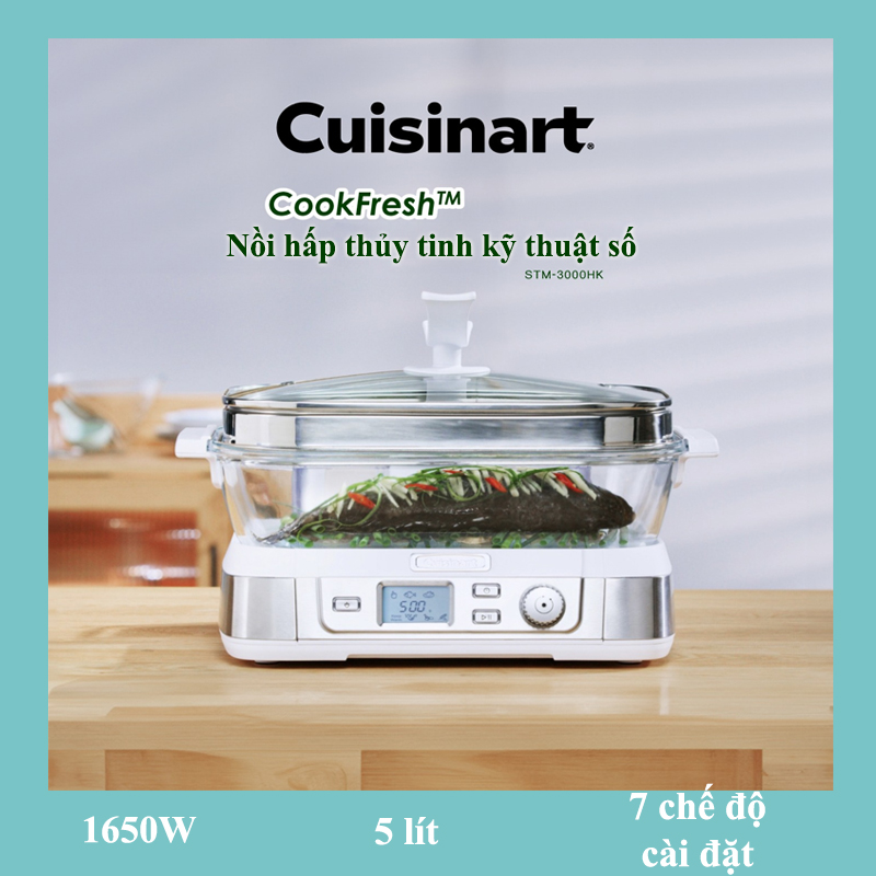 Nồi hấp thủy tinh cuisinart cookfresh stm-3000hk, 5l, 1650w, 7 cài đặt thực phẩm
