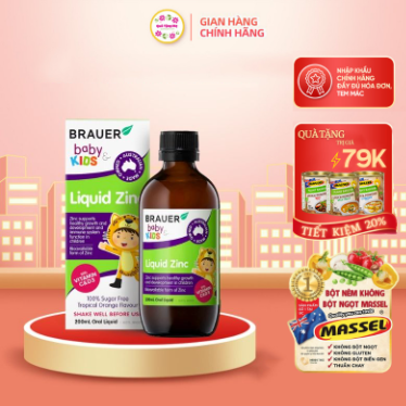Siro bổ sung Kẽm Vitamin C và D Brauer Úc Baby & Kids Liquid Zinc cho bé trên 1 tuổi (200ml)