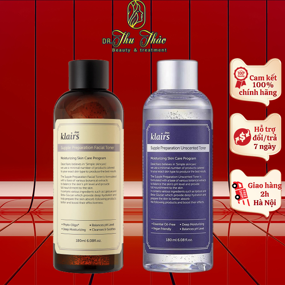 Nước hoa hồng Klairs Supple Preparation Toner Dưỡng Ẩm Da Và Làm Mềm Da không mùi, có mùi 180ml