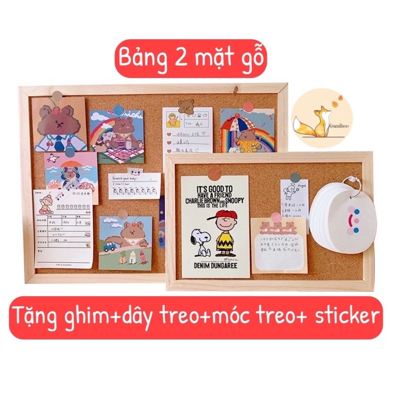 [BẢNG GHIM 2 MẶT GỖ]-Bảng Ghim Gỗ Decor Góc Học TậpBàn Làm Việc Hàng Loại 1 (Tặng kèm ghim dây treo móc treo  sticker)