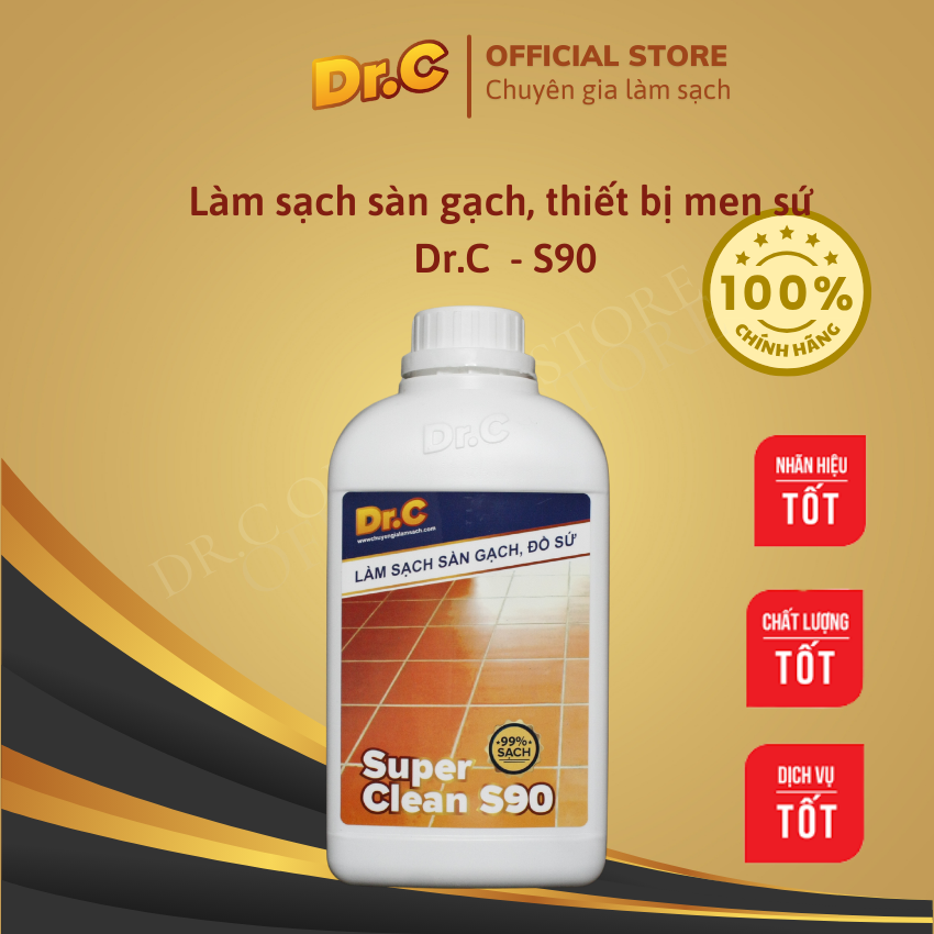 Làm sạch sàn gạch, thiết bị men sứ , Tẩy xi măng, Vôi vữa, vết bẩn lâu ngày, rêu mốc, Dr.C S90, Chính hãng, 1 lít