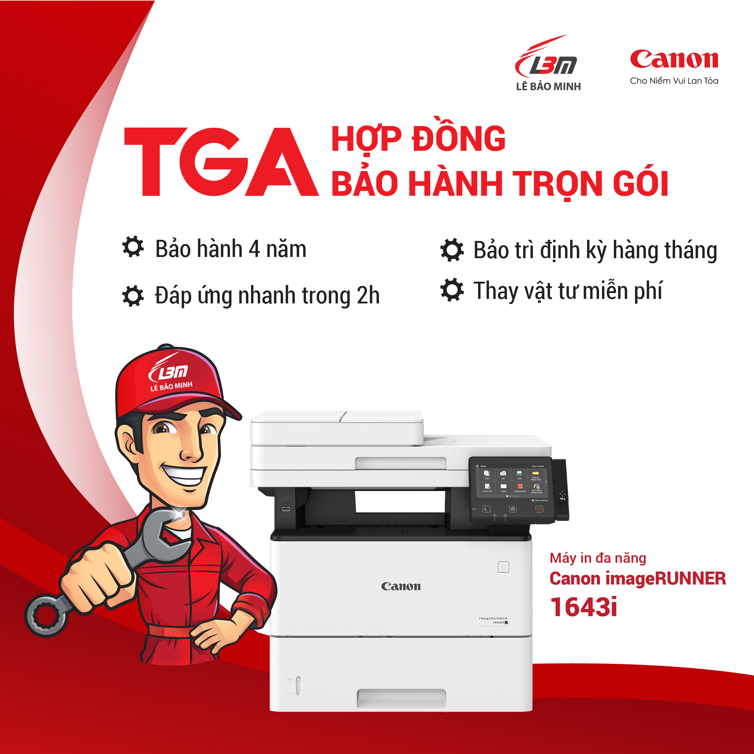 Gói dịch vụ bảo hành bảo trì trọn gói Máy Photocopy iR1643i (miễn phí mực, vật tư linh kiện, gói Free 2000 bản)- Lê Bảo Minh