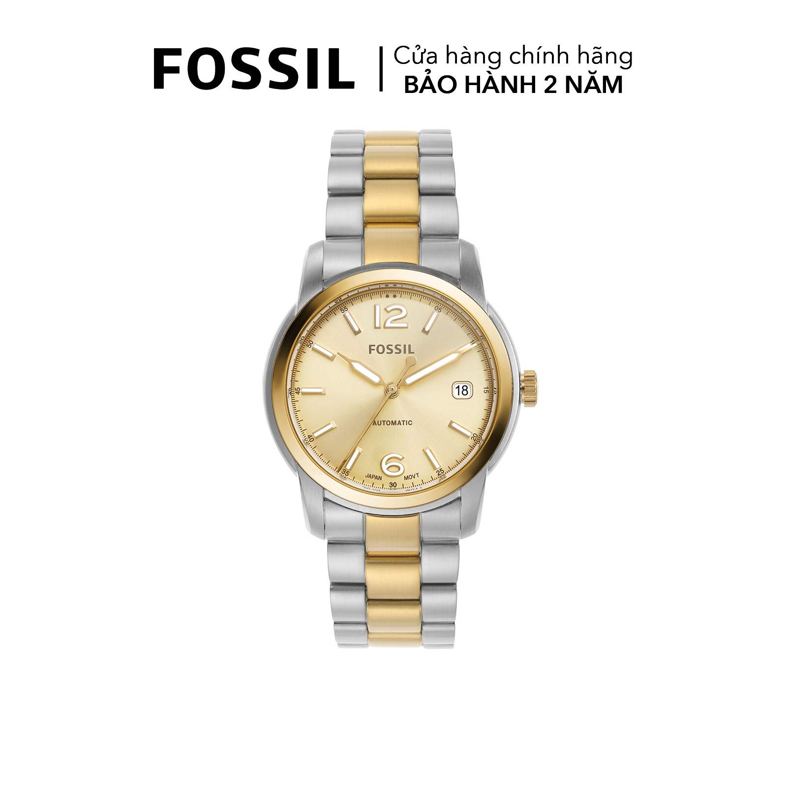 Đồng hồ cơ fossil heritage automatic, unisex mặt 38 mm, dây kim loại, me3228