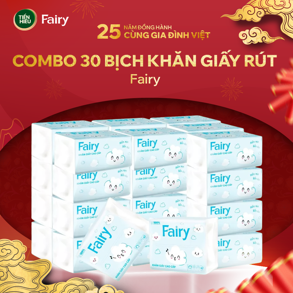 [Tet 2026] Fairy Cloud Retractable Tissue Combo 4 Layers of Soft, Absorbent Paper Safe for Skin - 300 Sheets