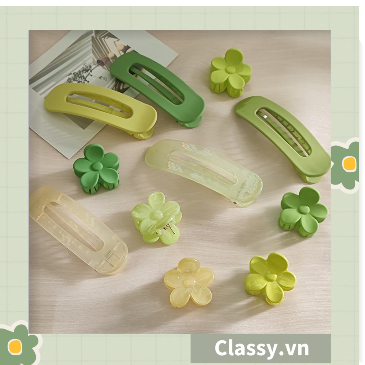Classy Kẹp tóc càng cua cỡ nhỏ hình bông hoa màu xanh PK1170