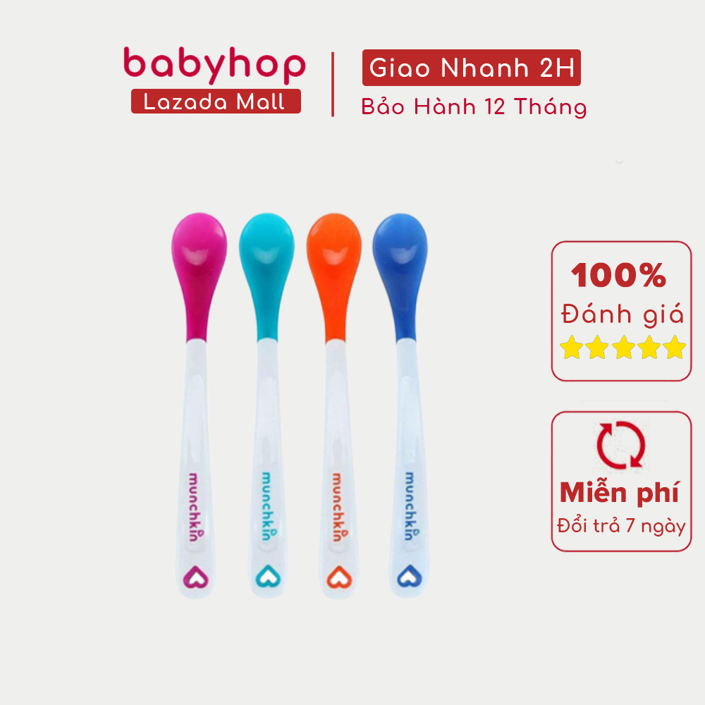 Thìa mềm báo nóng cho bé tập ăn dặm Munchkin kiểm tra độ nóng của đồ ăn - giá bán 1 chiếc phân phối chính hãng Babyhop
