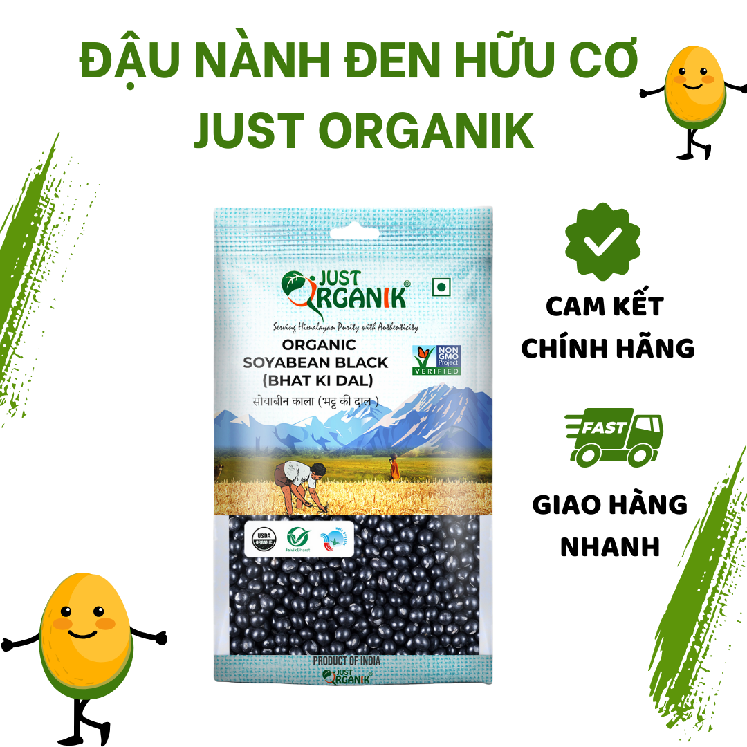 Đậu nành đen đậu tương hữu cơ just organik nhập khẩu ấn độ 500g