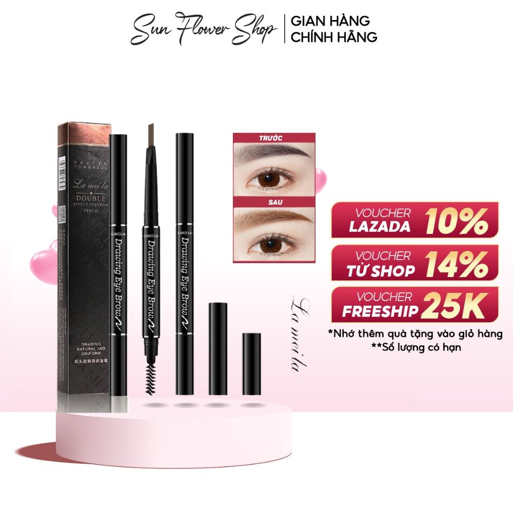 Chì Kẻ Mày Double Effect Lameila 02 đầu không thấm nước- Bút kẻ lông mày Lameila Double Effect