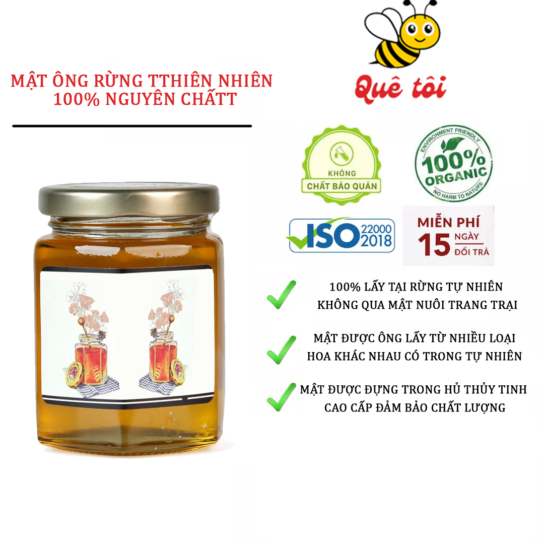 Mật ong, mật ong rừng tự nhiên 100% - Dung tích 280G - Xuất khẩu Nhật Bản, Châu Âu - Tiện ích pha chanh mật ong, trà gừng mật ong - An toàn sức khỏe