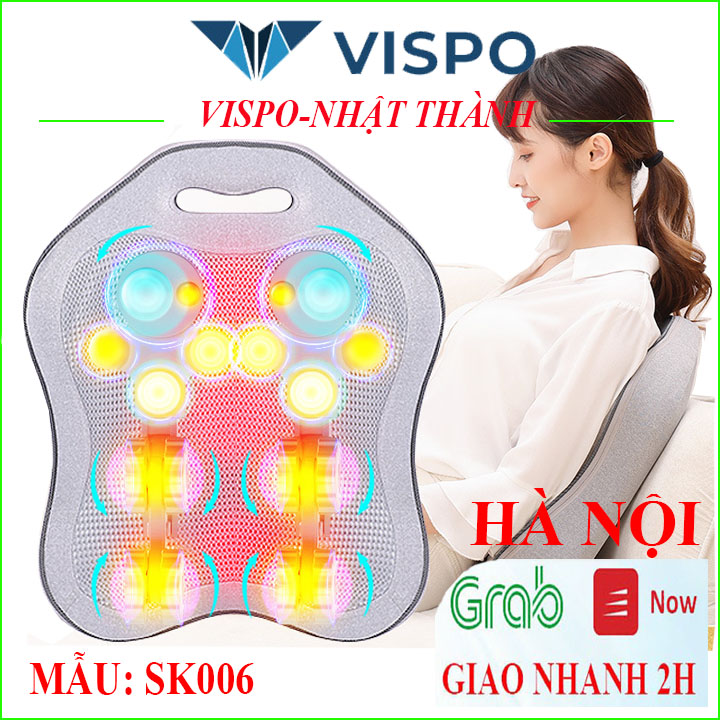 Máy Massage Cổ Lưng Vai Gáy Hiệu Vispo, máy 8 Bi Hồng Ngoại - máy massage trên xe hơi, gối mát xa lưng vai gáy - Bảo Hành 12 Tháng