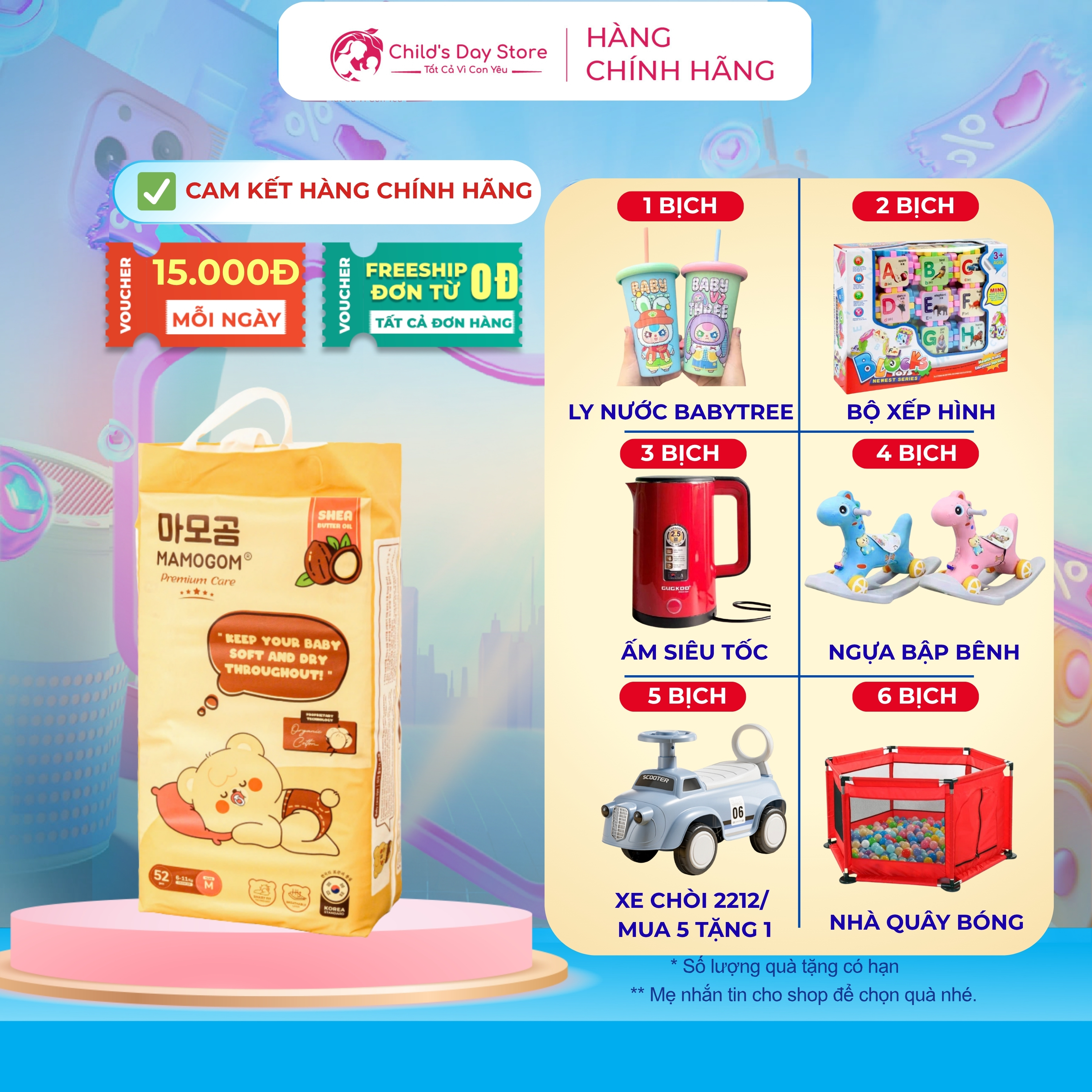 Tã Bỉm hữu cơ MAMOGOM Premium công nghệ Hàn dán quần S62 M52 M48 L44 XL40 XXL38 .