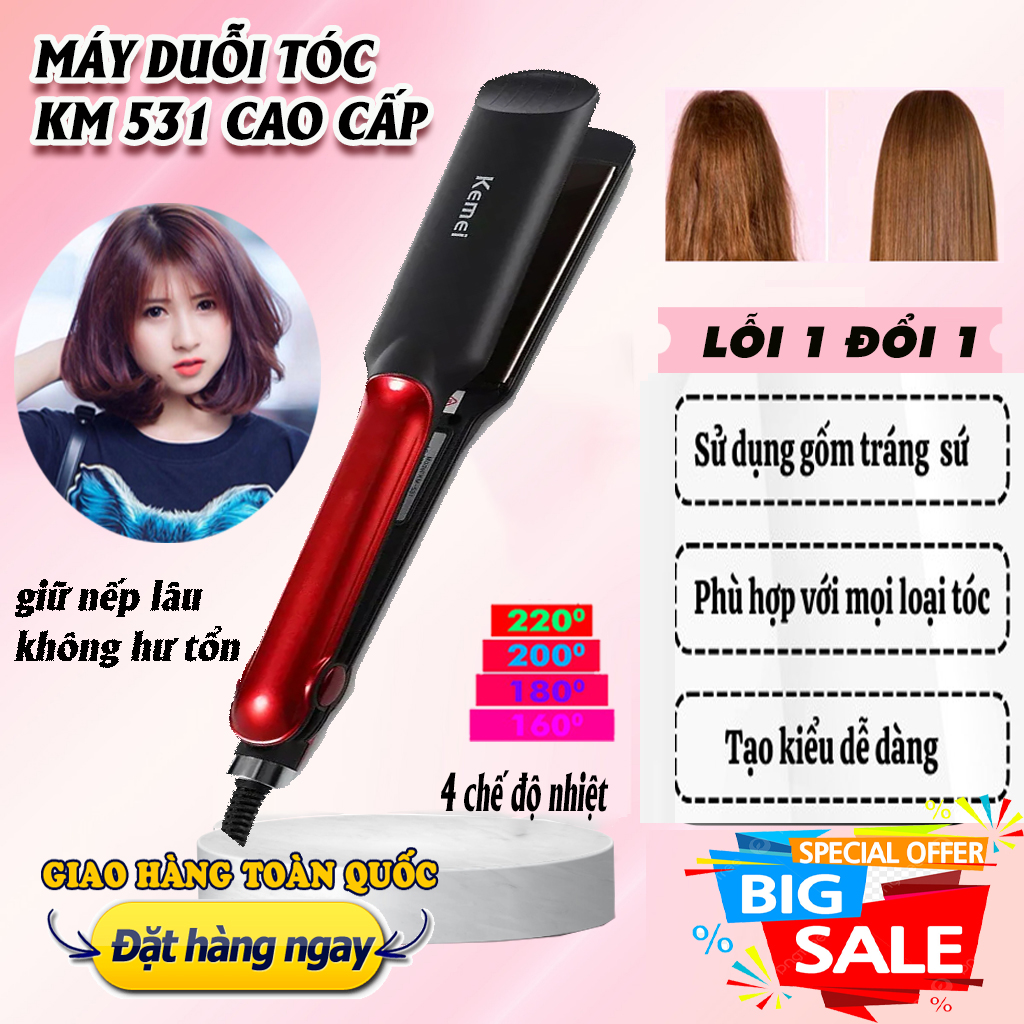 Máy ép tóc- Máy là tóc cao cấp 4 mức điều chỉnh nhiệt Máy kẹp tóc, duỗi tóc đa năng Máy Uốn Tóc Phẳng Tạo Kiểu Tóc Ướt/Khô Bằng Titan không hư tổn cho tóc ( bán kèm máy bấm tóc dập xù dập phồng chân tóc)