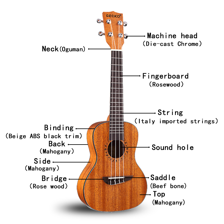 Đàn ukulele tenor gecko u26ms bằng gỗ rosewood và mahogany size 26 inch