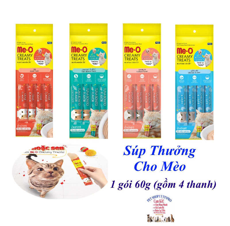 Súp thưởng cho Mèo dạng kem Me-o Creamy Treats Gói 60g gồm 4 thanh bổ sung dinh dưỡng Hương vị hấp dẫn Xuất xứ Thái Lan