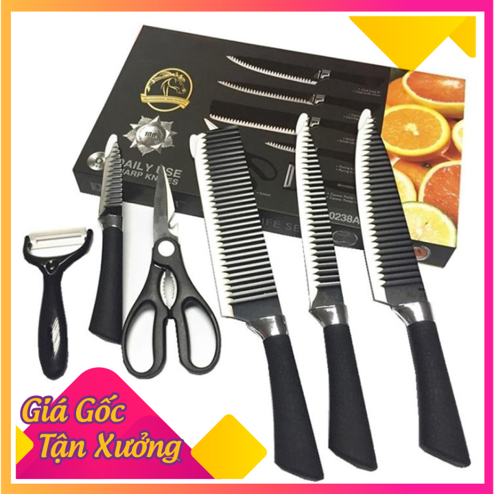 Bộ Dao 6 Món Nhật Bản Vân Gợn Sóng