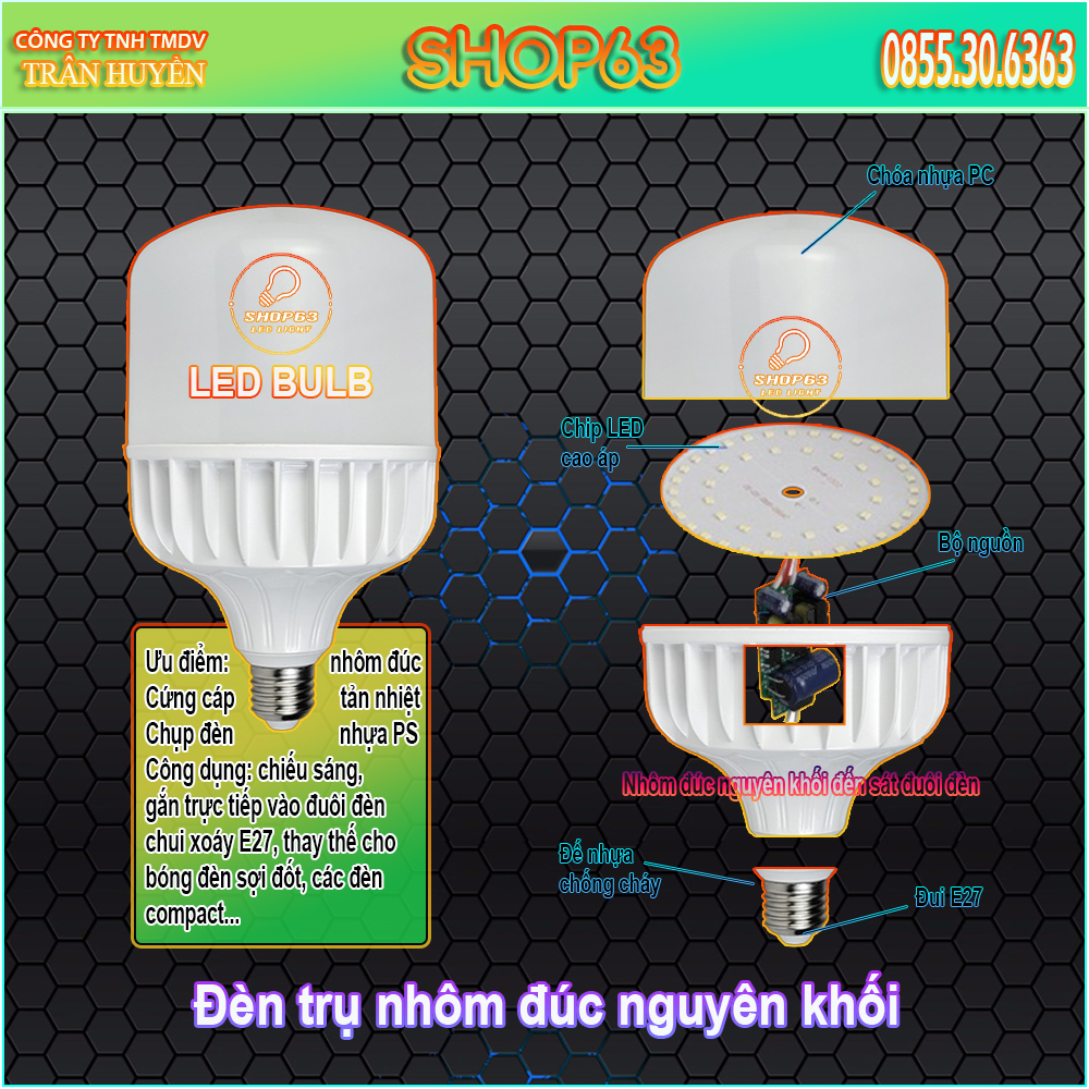 20W 30W 40W 50W monolithic cast aluminum LED bulb round Post lamp bulb-ultra-bright high voltage chip White Light (superb durable product-3 years warranty)