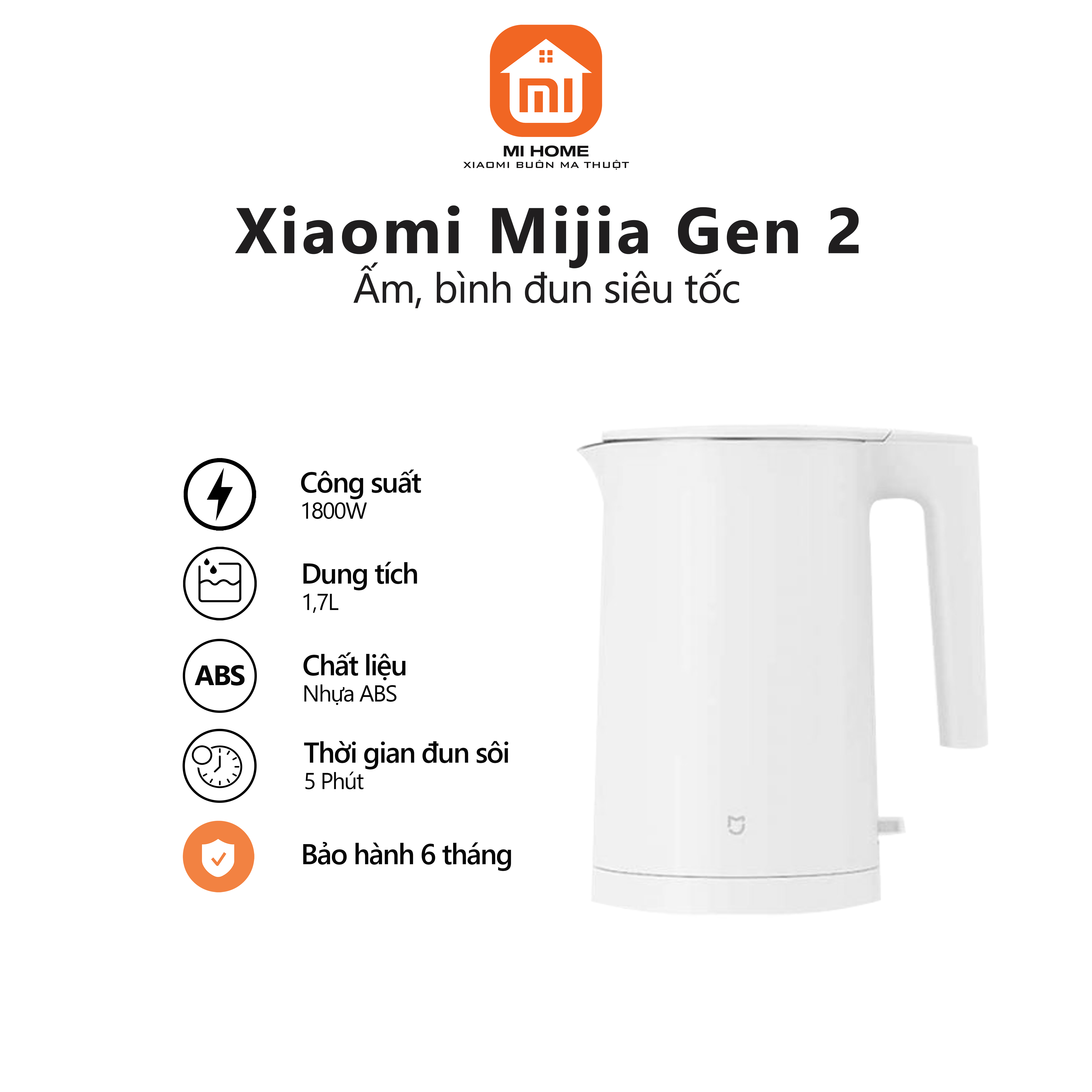 Ấm, bình đun siêu tốc Xiaomi Mijia Gen 2 (1.7L)