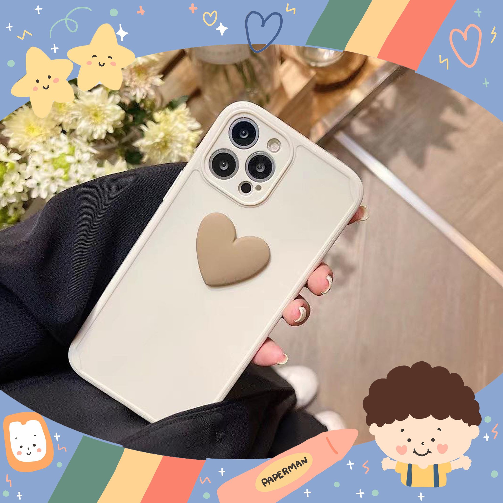 Ốp iphone full viền Tim nâu