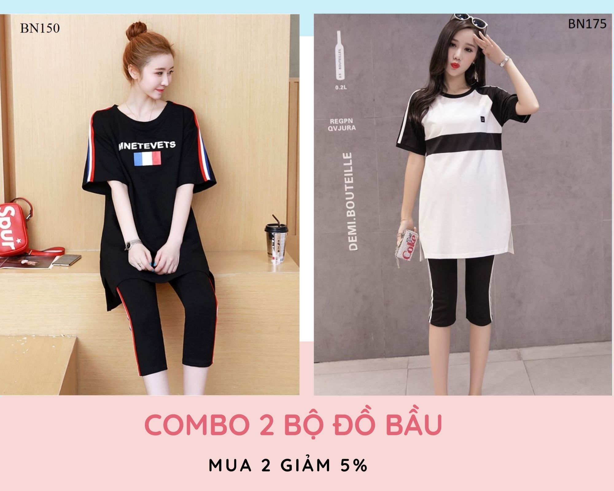 Combo 2 bộ đồ bầu và sau sinh, set đồ nữ thời trang bn150+bn175