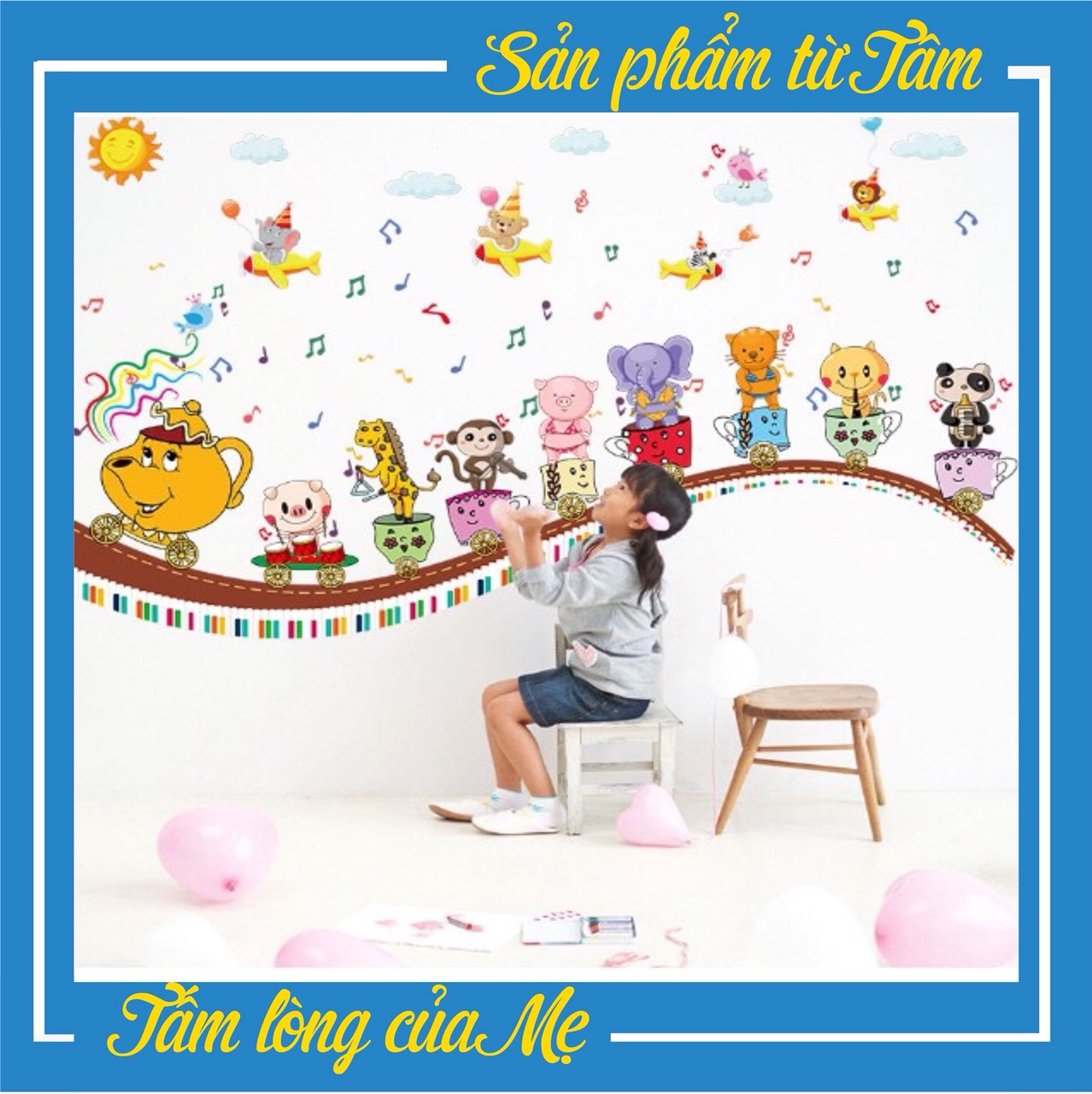 Decal dán tường đàn thú vui vẻ - chiều cao ngộ nghĩnh - chôm kids