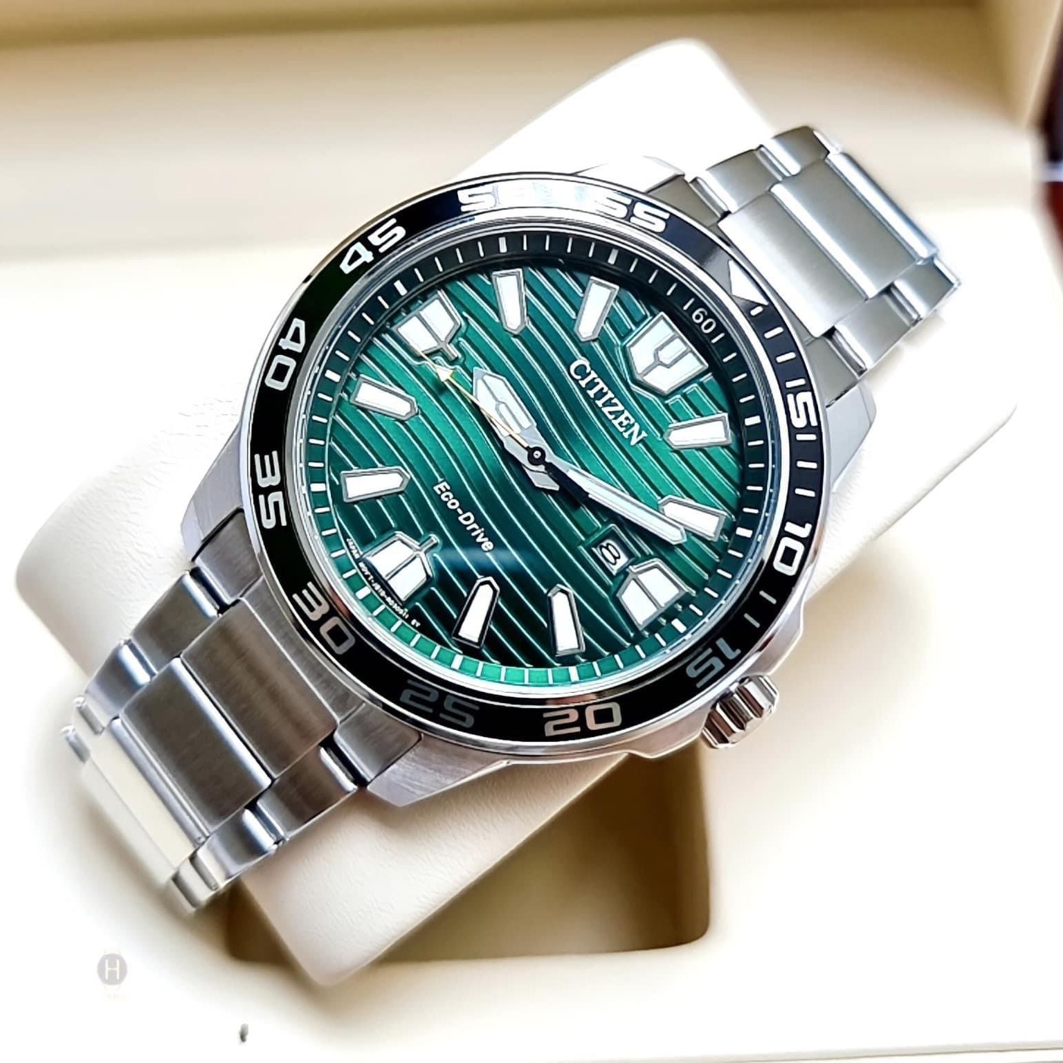 Đồng hồ Nam chính hãng Citizen Marine Sport Green Dial Eco Drive