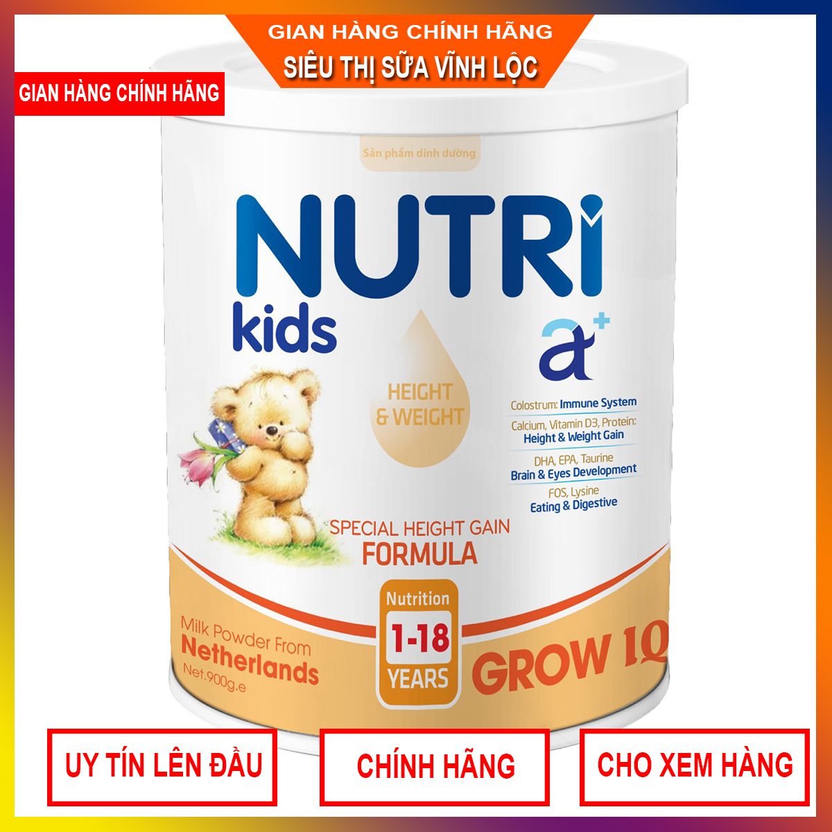 Sữa Nutri Kids A+ Grow IQ (Nutrikids Grow) Sữa cho trẻ trên 1 tuổi/ Tăng cân chỉ sau 2 tuần
