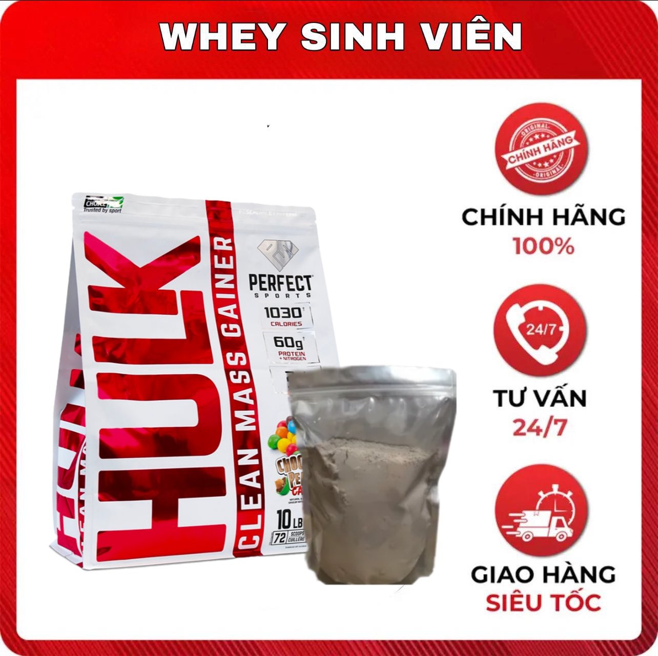 [Chính hãng] [1kg] Sữa Dinh Dưỡng Tăng Cân Nhanh Cho Người Gầy HULK CLEAN MASS GAINER