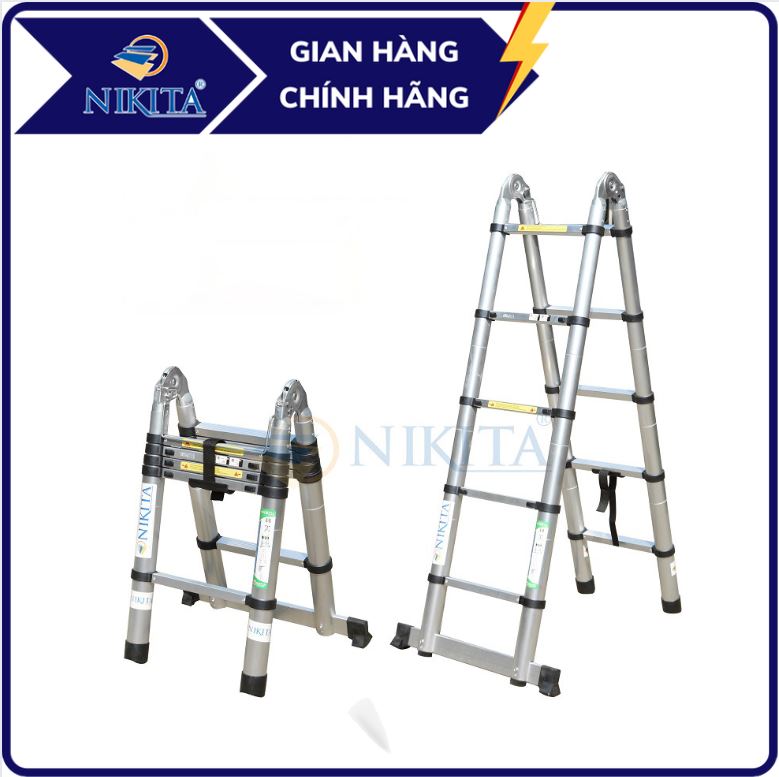 Thang nhôm rút chữ A, Hàng chính hãng NIKITA - Gọn nhẹ, tiện dụng, đa năng