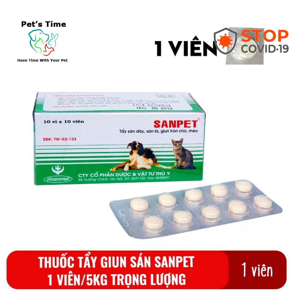 1 viên Thuốc tẩy giun sán cho chó mèo Sanpet - Thuốc xổ giun, sán, lãi cho thú cưng