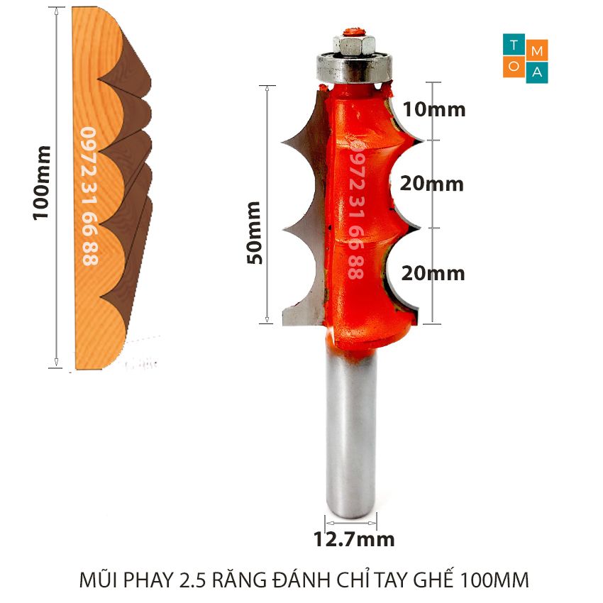 Mũi soi gỗ - mũi phay gỗ 2.5 răng 100mm đánh chỉ tay ghế hàng việt nam chất lượng cao