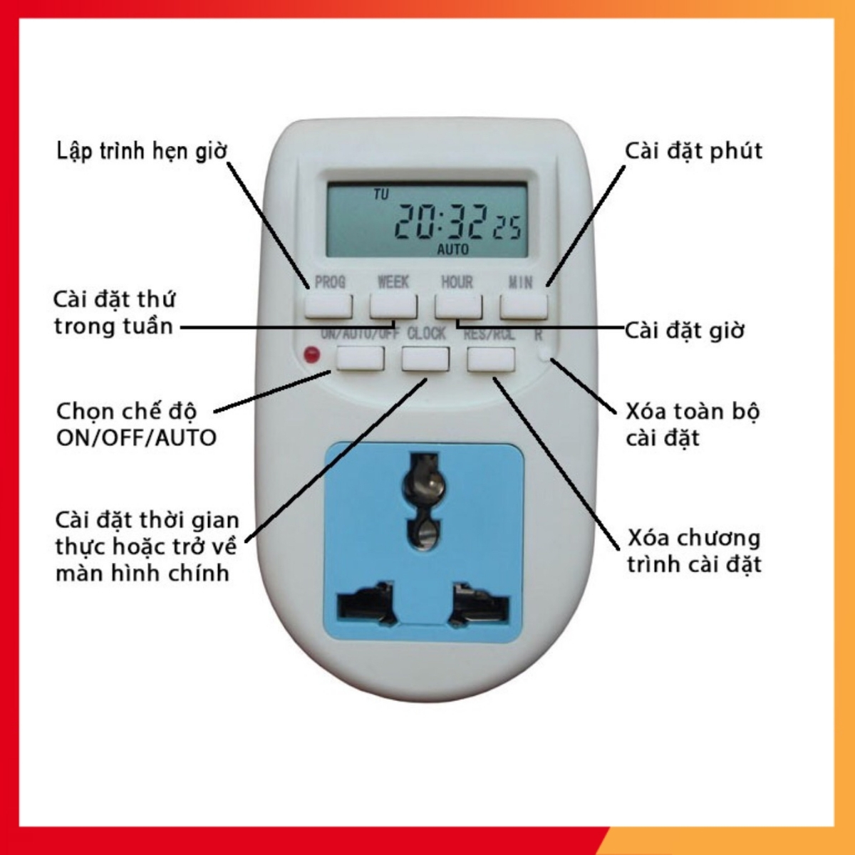 Ổ cắm hẹn giờ kỹ thuật số AL06-10A/220V bật tắt các thiết bị hẹn giờ cài đặt theo chu kỳ 16 lần bật tắt trong ngày các thiết bị điện theo giờ hẹn trước ổ cắm hẹn giờ ổ cắm thông minh