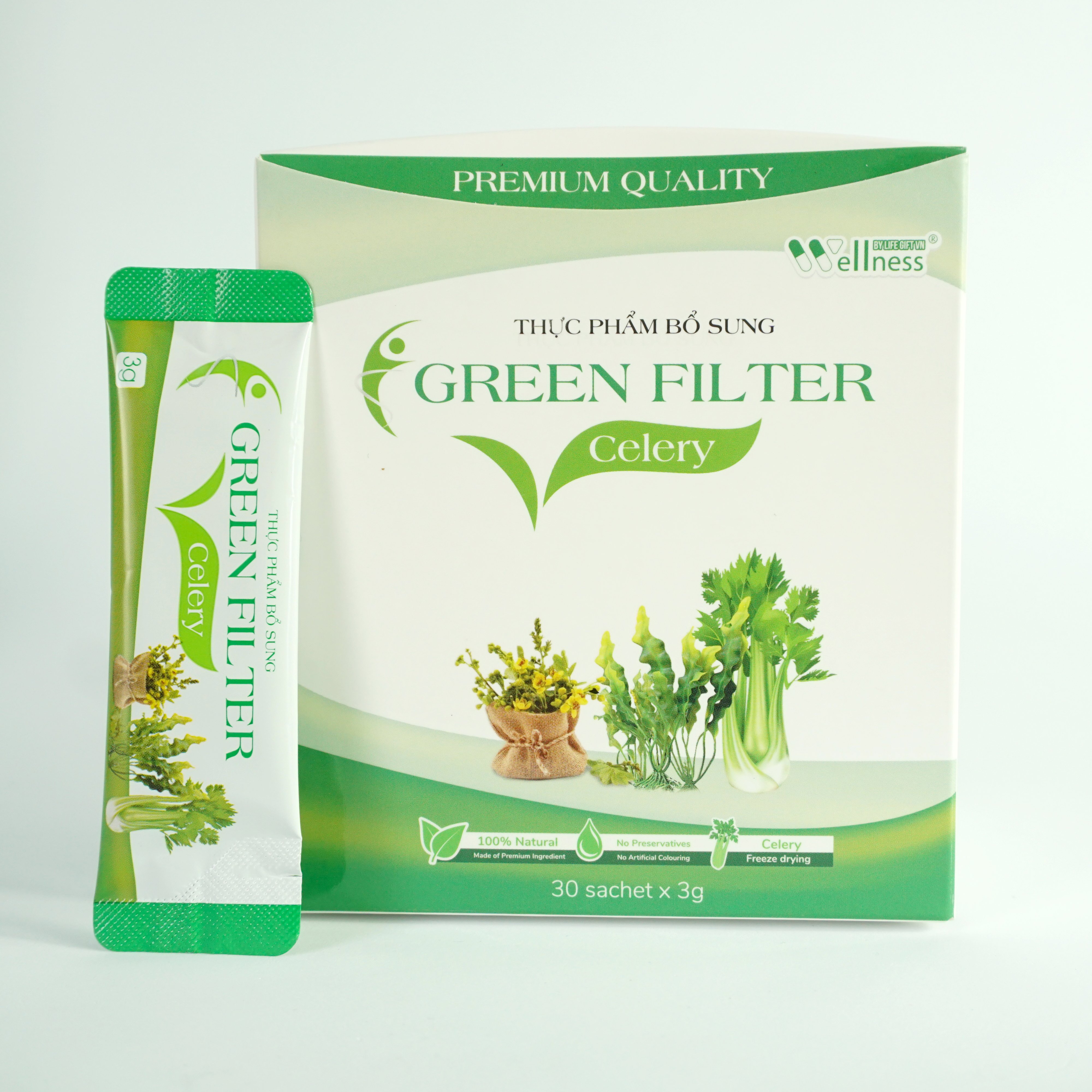 Bột cần tây diệp lục Green Filter Celery Wellness By Life Gift VN, hộp 30 gói