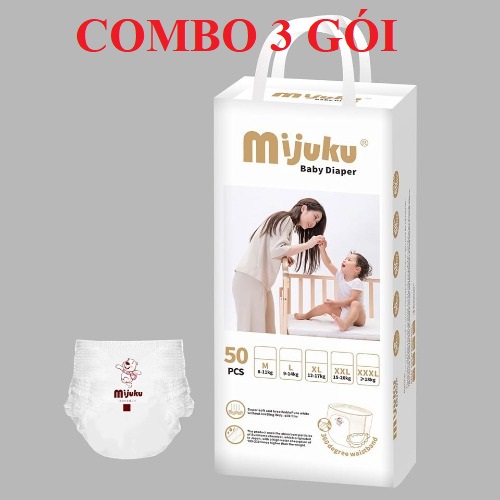 Bỉm quần Mijuku 3 bịch 150 miếng đủ size cho bé từ 3kg trở lên