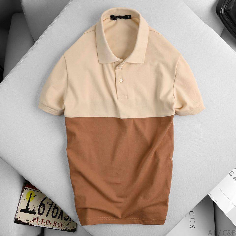 [HCM]Áo Thun Nam Ngắn Tay Cổ Trụ Phối Hai Màu Thời Trang Cực Hot