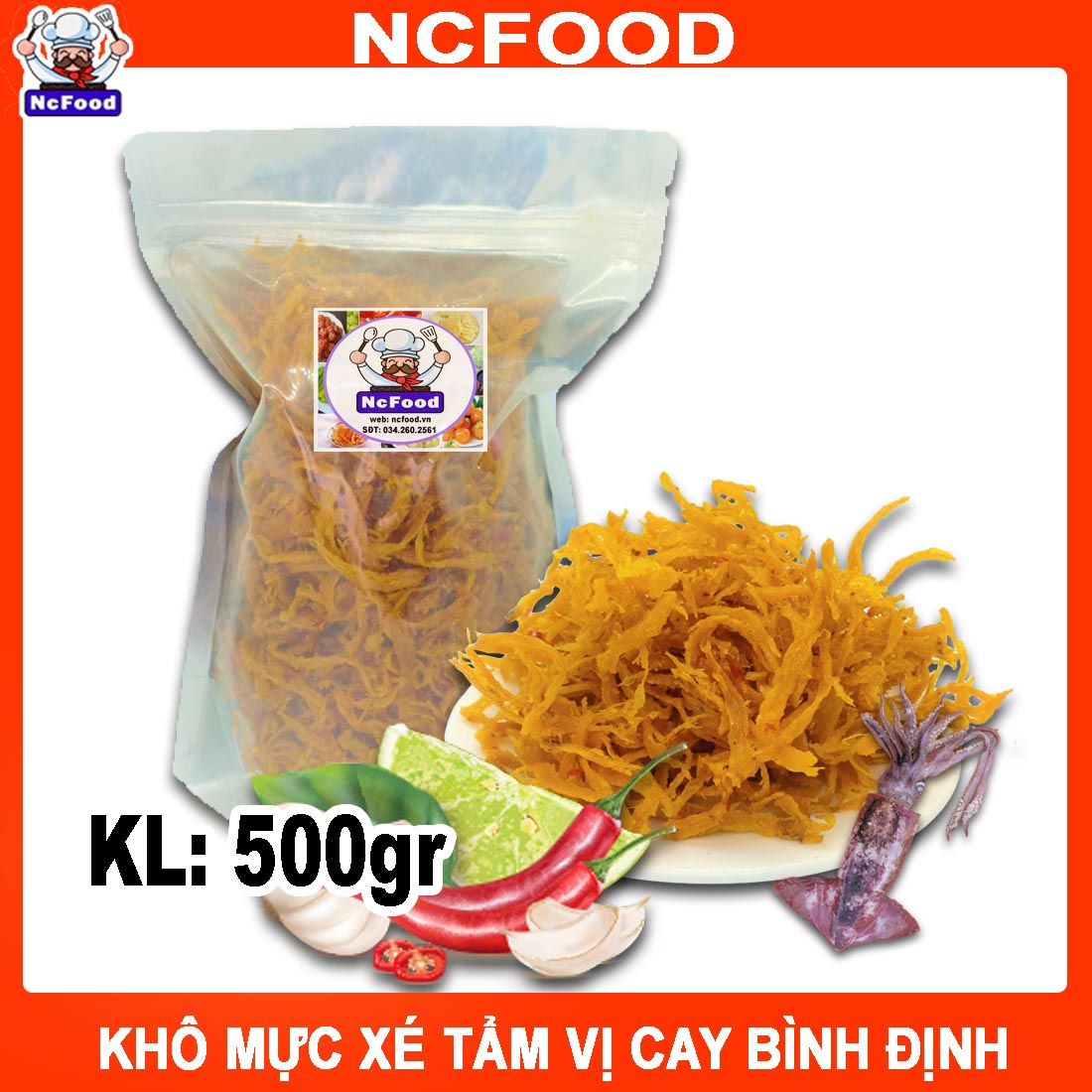 Khô mực xé sợi cay 500g siêu ngon - đặc sản bình định