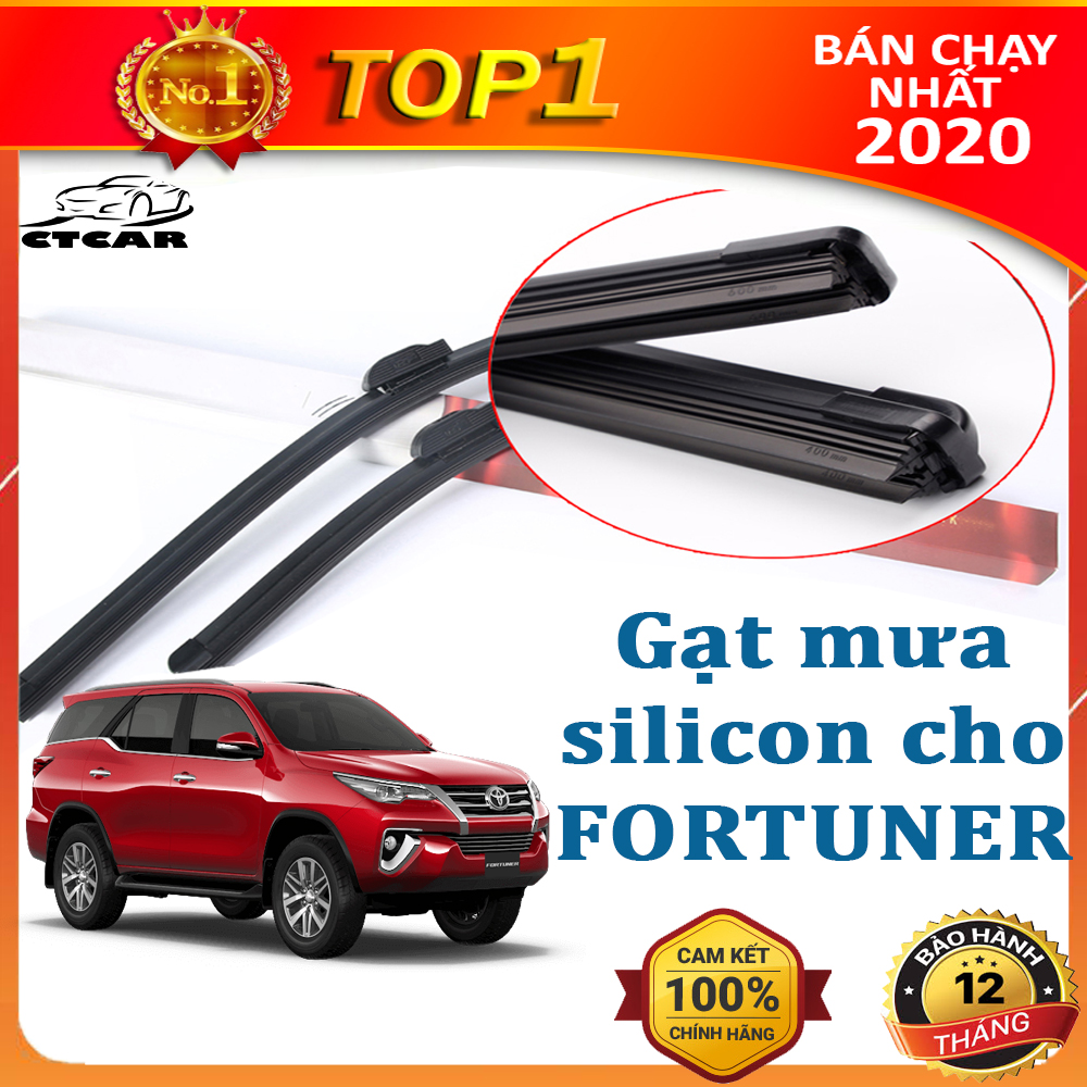 Gạt mưa Toyota Fortuner loại chổi gạt silicone mềm không xương cao cấp bộ 2 cái 550mm và 400mm CTCar Store