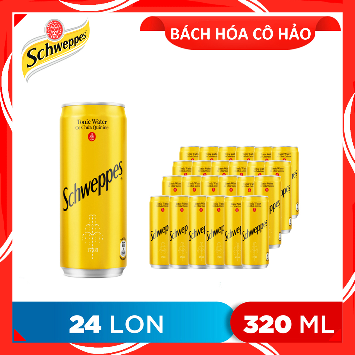 THÙNG 24 LON NƯỚC SODA TONIC WATER SCHWEPPES 320ML
