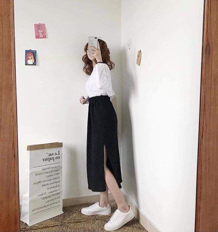 Chân váy dài voan xẻ tà 2 lớp đẹp tuyệt vời 121-3