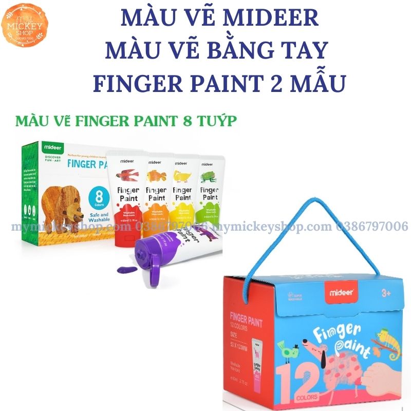 Màu vẽ bằng tay 2 mẫu của hãng Mideer - Loại 8 tuýp và loại 12 tuýp màu 60ml an toàn cho bé từ 3 4 5 tuổi