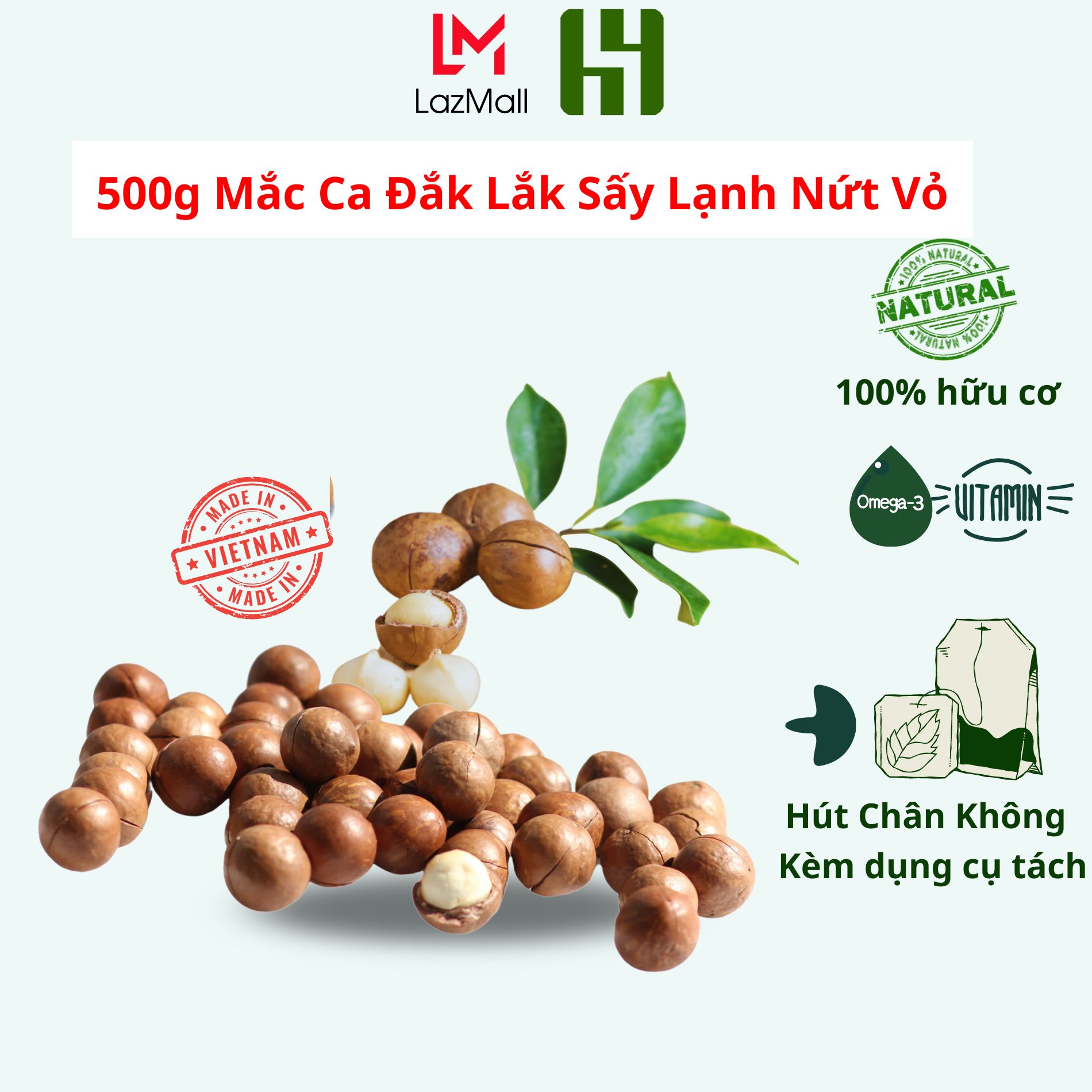 Túi Mắc ca 500G Họ Hồ Đắk Lắk sấy lạnh thăng hoa chọn lọc nhiều dinh dưỡng tốt cho mẹ bầu và em bé hạt mác ca khai thác tươi mới