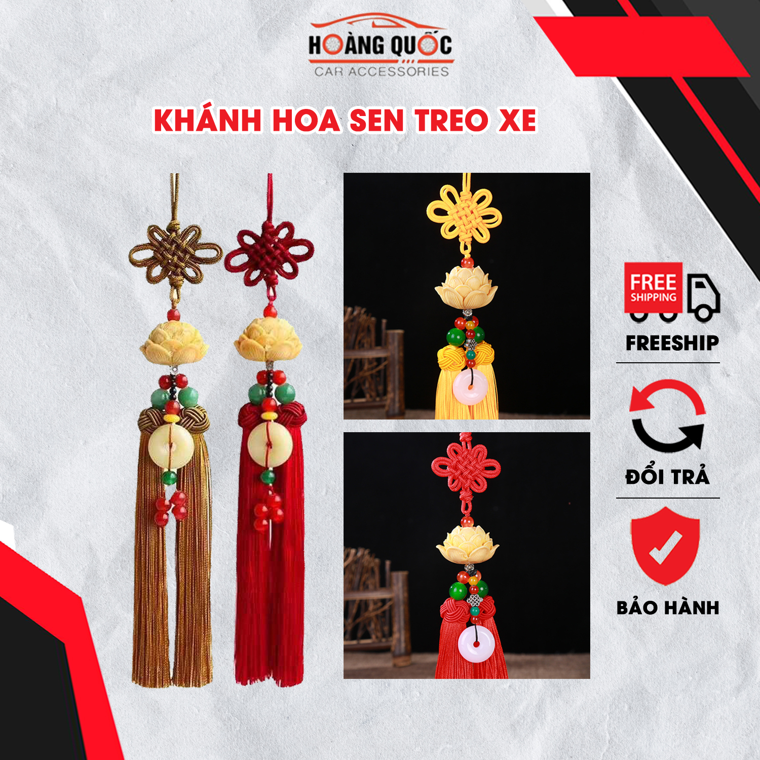 Khánh treo xe ô tô hình hoa sen, dây hoa sen treo xe ô tô phong thuỷ