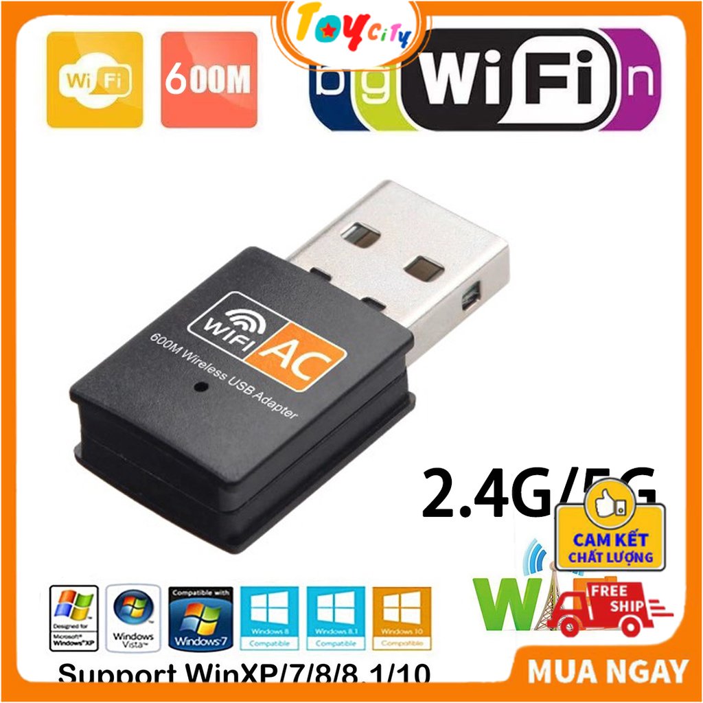 Thiết bị kết nối WiFi không dây mini USB 2.0 2.4G & 5.8G 600Mbps Tốc độ cao